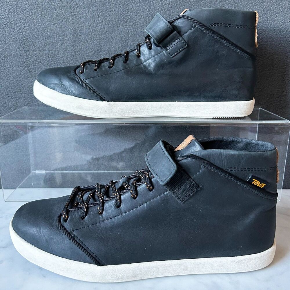 Teva Sneakers Black Leather Mid Top Women's Size 8 Lace Up Chukka Willow